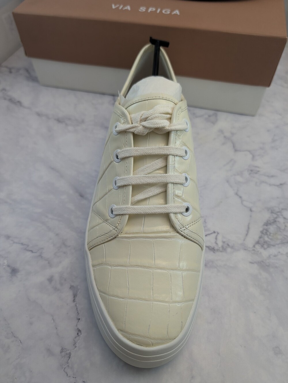 VIA SPIGA Womens Milk Ivory Croc Viola Platform Leather Athletic Sneakers Sz 10
